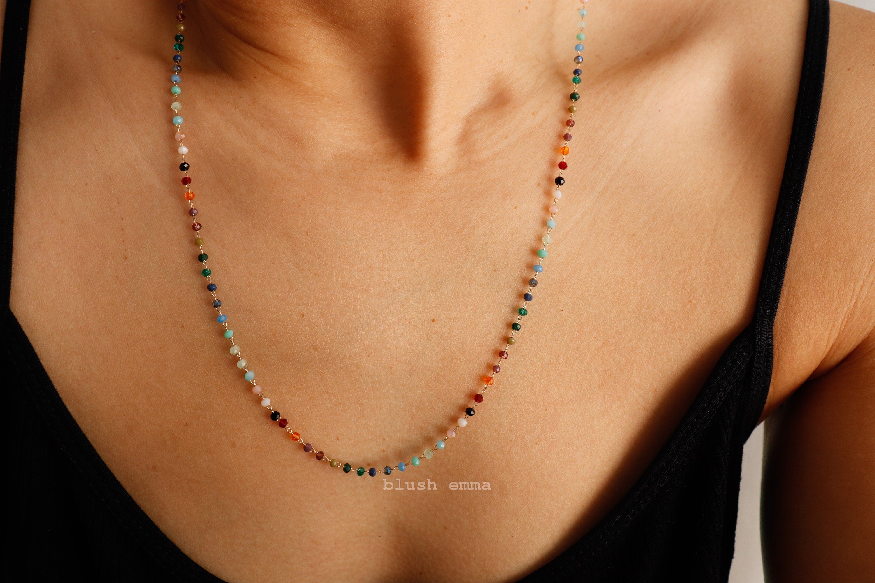 Rainbow Gemstone Beaded Necklace – A Dainty Touch of Color and Charm